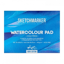 Блок бумаги для акварели "Sketchmarker" 100% хлопок, 31*41 см, 300 г/м2, 10 л., среднезернистая