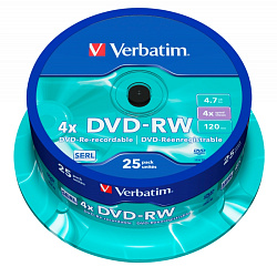 диск DVD-RW 4,7 Гб запис. 4х. 25 шт. на шпинд. Verbatim