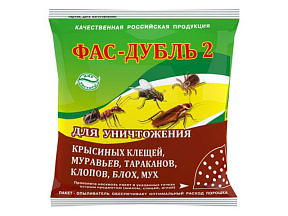 Средство от насекомых Фас-Дубль 2 (дуст) 125 г (от крысиных клещей, мух, блох, муравьев, тараканов, клопов, пакет-опыливатель) (АГРОВИТ)