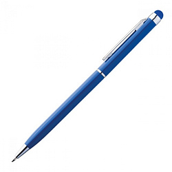 Ручка шарик/автомат "New Orleans" 0,7 мм, метал., со стилусом, синий/серебристый, стерж. синий