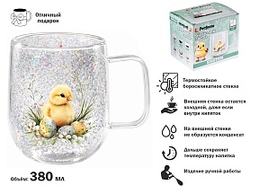 Кружка стеклянная с двойными стенками, 380 мл, серия EASTER-2, PERFECTO LINEA
