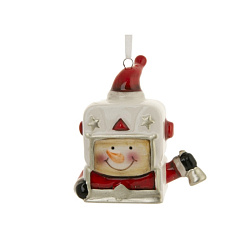 Украшение новогоднее "Снеговик-колокольчик красный" 4,5*5,5*8 см, керам., белый/красный