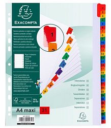 Разделитель на 31 деление А4+ "maxi Exacompta" пласт., с маркир., ассорти