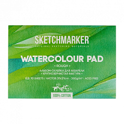 Блок бумаги для акварели "Sketchmarker" 100% хлопок, 21*31 см, 300 г/м2, 10 л., крупнозернистая