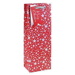 Пакет бумажный подарочный 12,7*9*35,5 см "Xmas Silver stars" д/бутылки