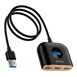 комп. хаб Hub Baseus Square Round 4 in 1 USB HUB Adapter (USB3.0 TO USB3.0*1+USB2.0*3) 1m Black (CAHUB-AY01)