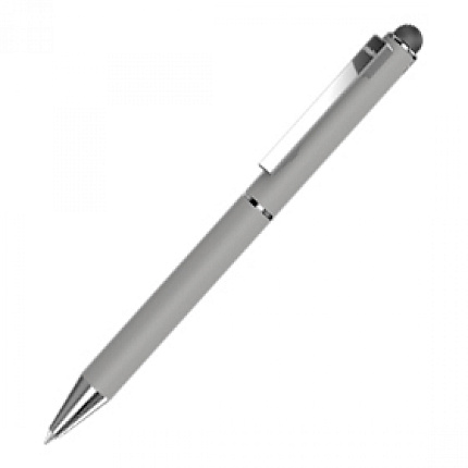 Ручка шарик/автомат "Straight Si Touch" 0,7 мм, метал., со стилусом, белый/серебристый, стерж. синий