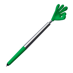 Ручка шарик. "Smile Hand" пласт., со стилусом, зеленый/серебристый, стерж. синий