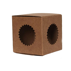 Коробка д/кружки 100*100*100 мм КР с окном (круг), картон., коричневый