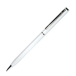 Ручка шарик/автомат "Slim 1100" 1 мм, метал., белый/серебристый, стерж. синий