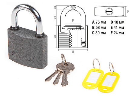 Замок навесной 75мм STARTUL STANDART (ST9084-75) (Автозапирание   Всепогодный)
