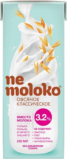 Напиток овсяный "Nemoloko" 0,2 л, классический, 3,2%