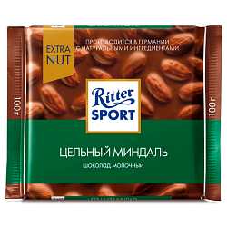 Шоколад молочный "Ritter Sport" 100 гр., с цельным миндалем