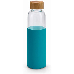 Бутылка д/воды 600 мл. "Dakar" стекл./бамбук, прозрачный/голубой