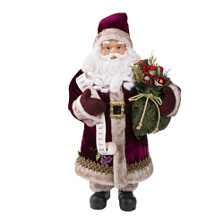 Фигурка новогодняя "Санта-Клаус в бордовом костюме" пласт./ткан., упак., красный