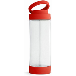 Бутылка д/воды 390  мл. "Quintana" стекл., c подставкой для смартфона и ремнем, упак., прозрачный/красный 