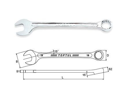 Ключ комбинированный 15мм 15° TOPTUL