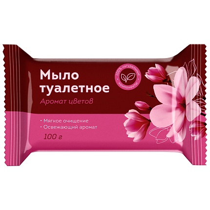 Мыло туалетное OfficeClean  "Аромат цветов", флоу-пак, 100г. 340316