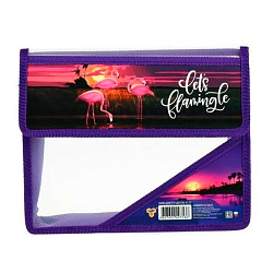 Папка д/тетрадей А5 "Фламинго на закате" на липучке, пласт., фиолетовый