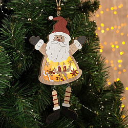 Подвеска декоративная светящаяся "Дед мороз" 24*12 см, дерево, пластик, 4 LED, батарейка (в компл.), тепл. белый