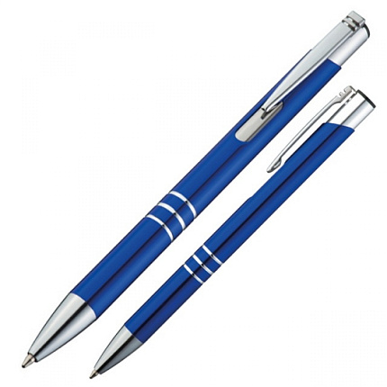Ручка шарик/автомат "Ascot" 0,7 мм, метал., синий/серебристый, стерж. синий