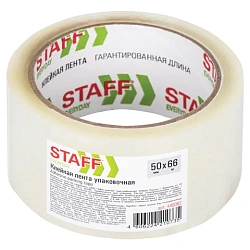 Клейкая лента упаковочная 50мм x 66м, прозрачная, толщина 40 микрон, STAFF, 440082