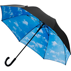 Зонт-трость п/автомат. 120 см, ручка пласт. "GP-54-C Облака" ветрозащитный, с двухслойным куполом, черный/разноцветные