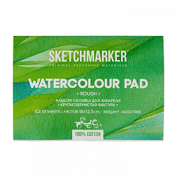 Блок бумаги для акварели "Sketchmarker" 100% хлопок, 12,5*18 см, 300 г/м2, 10 л., крупнозернистая