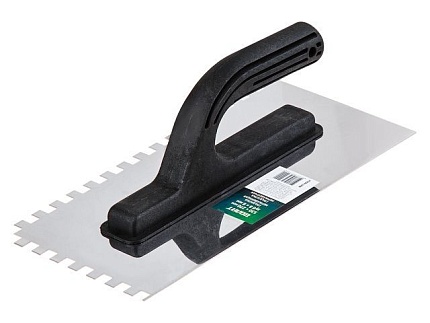 Гладилка нерж. 130х270мм зуб 8х8мм ВОЛАТ (для нанесения клея плиточного, клея для блоков, гребенка)