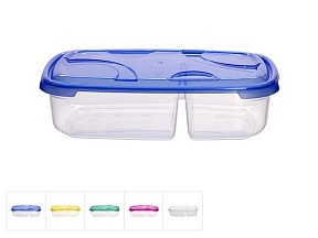 Контейнер пласт. прямоуг. 0.9 + 0.5 л, с крышкой, Frigo Plus, DRINA (265x170x65, цвета в ассортименте, подходит для хранения пищ.пр-тов)