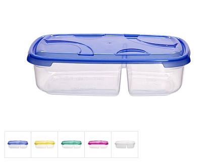 Контейнер пласт. прямоуг. 0.9 + 0.5 л, с крышкой, Frigo Plus, DRINA (265x170x65, цвета в ассортименте, подходит для хранения пищ.пр-тов)