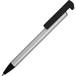 Ручка шарик/автомат "Кипер Металл" метал./пласт., с подставкой, серебристый/черный, стерж. синий