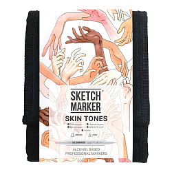 Маркер перм., худ. "Sketchmarker Skin Tones" двусторонний, набор 12 шт. + сумка-органайзер