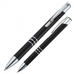 Ручка шарик/автомат "Ascot" 0,7 мм, метал., черный/серебристый, стерж. синий