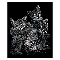 Набор для творчества "Полосатая кошка с котятами", гравюра, серебряная фольга
