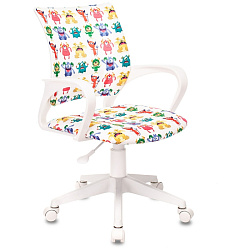 Кресло детское Бюрократ BUROKIDS 1W ткань, монстры, крестов. пластик, корпус белый