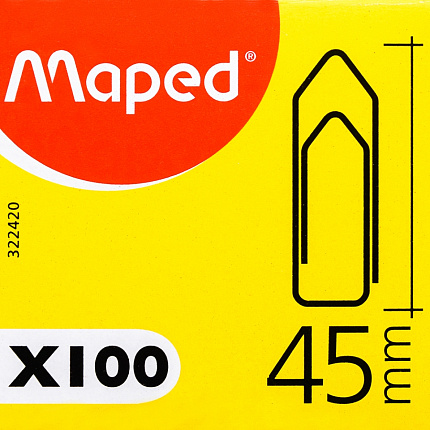 Скрепки 45 мм "Maped" никел., 100 шт., треуг., серебристый