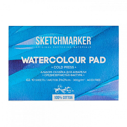 Блок бумаги для акварели "Sketchmarker" 100% хлопок, 21*31 см, 300 г/м2, 10 л., среднезернистая