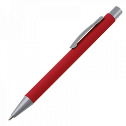 Ручка шарик/автомат "Abu Dhabi" 0,7 мм, метал., софт тач., красный/серебристый, стерж. синий