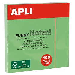 Бумага д/з на кл. осн. 75*75 мм "Funny notes" 100 л., зеленый пастель