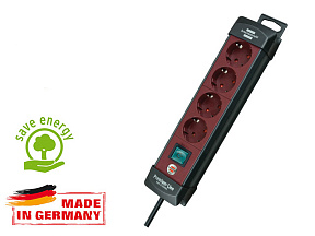 Удлинитель 1.8м (4 роз., 3.3кВт, с/з, выкл., ПВС) черный/бордовый Brennenstuhl Premium-Line (провод 3х1,5мм2, сила тока 16А, с/з - с заземляющим конта