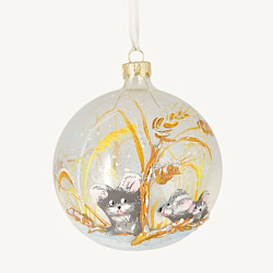 Шар елочный декоративный "Мышиное семейство" d10 см, стекл., разноцветный