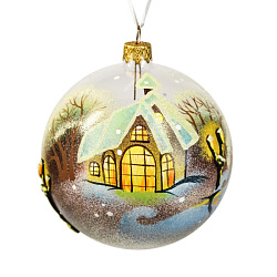 Шар елочный декоративный "Рождественский дом" d10 см, стекл., разноцветный