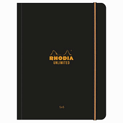 Блокнот А5+ 160*210 мм, 60 л., в клетку "Rhodia Unlimited" сшивка сбоку, обл. карт., микроперф., на резинке, черный