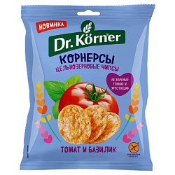 Чипсы "Dr.Korner", 50 гр., цельнозерновые с томатом и базиликом