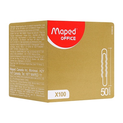 Скрепки 50 мм "Maped" никел., 100 шт., овал., гофр., серебристый