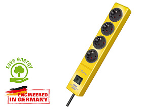 Удлинитель 2м (4 роз., 3.3кВт, с/з, выкл, ПВС) желтый Brennenstuhl Hugo! (провод 3х1,5мм2, сила тока 16А, с/з - с заземляющим контактом)