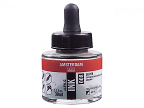 Краски жидкий акрил "Amsterdam" 800 серебро, 30 мл., банка