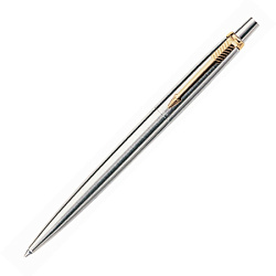 Ручка шарик/автомат "Jotter Stainless Steel GT" 1 мм, метал., подарочн. упак., серебристый/золотистый, стерж. синий