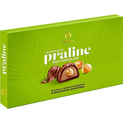 Конфеты шоколадные "O`Zera Praline Hazelnut" 190 гр., с ореховой начинкой и цельным фундуком, в молочном шоколаде